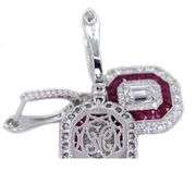 Platinum 950 Dangling Natural Ruby and Diamond Earring