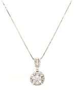 14kt White gold 0.75ctw diamond cluster pendant on chain