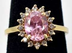 Beautiful 14K Yellow Gold Pink Topaz and Diamond Ring
