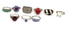 Group of 9 vintage 925 sterling silver gemstone rings