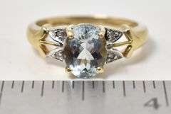 Beautiful 10K Yellow Gold Blue Topaz Gemstone and Diamond Ring