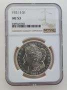 1921 S Morgan Silver Dollar, NGC AU 53