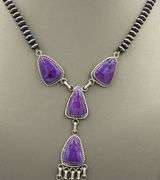 925 Sterling silver signed purple stone dangle necklace