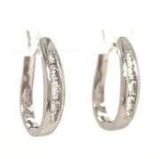 14kt White gold 0.15ctw baguette diamond J hoop earrings