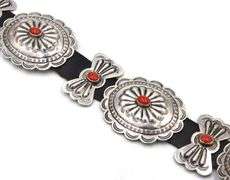 Vintage Native American Navajo morgan coral sterling silver concho belt