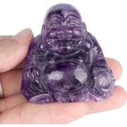 Hand Carved Amethyst Laughing Buddha