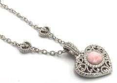 Judith Ripka silver heart station necklace with pink quartz heart enhancer