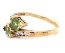 Fashionable 10K YG Ring with Triangular Peridots
