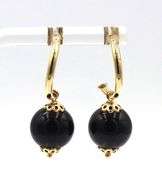 Italian 14kt Yellow gold black onyx ball drop earrings