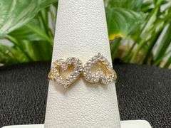 10k Yellow Gold White CZ Heart Promise Ring Love Band Size 7