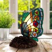Handmade with 128 Stained Glass Butterfly Lamp