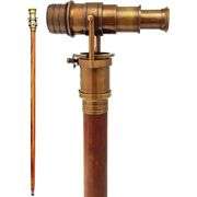 Wooden Walking Stick with Hidden Brass Telescope