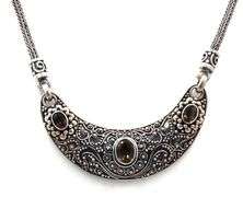 Suarti Bali sterling silver BA smokey quartz beaded scroll panel necklace