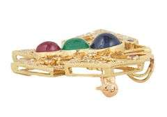 Ruby Sapphire Emerald Cabochon and 0.35ctw Diamond Butterfly Brooch Pendant in 14K