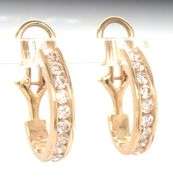 14kt Yellow gold 1ctw channel set diamond J hoop earrings