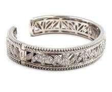 Judith Ripka 925 sterling silver signed cubic zirconia cuff bangle