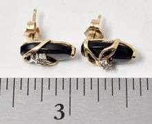 Beautiful Black Onyx Gemstone and Diamond Stud Earrings in 14K Yellow Gold