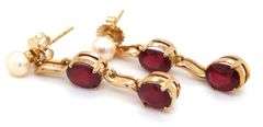 14kt Yellow gold oval ruby lead treated and pearl dangle earrings