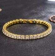 14 Kt Yellow Gold Plated VVs1 37 Individual Princess Cut Lab Simulated Diamond Tennis Bracelet.