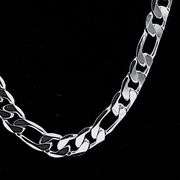 Sparkling 75.8 Gram Tri-Layered .925 Silver Plated Italian Figaro Link Necklace