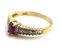 10kt Yellow gold ruby and diamond cocktail ring