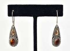 Amber Gemstone Dangle Earrings in Sterling Silver