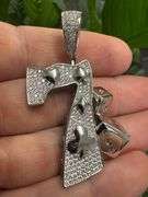 Rhodium Plated 925 Sterling Silver CZ Lucky 7 Hip Hop Pendant
