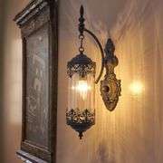 Mid-Century Gothic Wall Sconce with Amber Glass