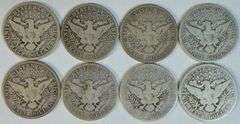 8 Diff. Nice collectible Barber Half Dollars 1900 to 1912-D