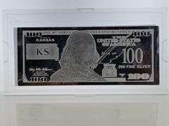 1 Oz Fine Silver Bar / $100 Note KANSAS