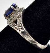 Blue Sapphire and Marcasite Gemstone Ring in Sterling Silver