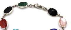 925 Sterling silver signed multi color gemstone link bracelet