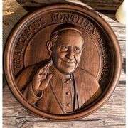 Hand-Carved Pope Francis Wood Wall Plaque