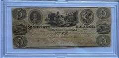 Mississippi & Alabama Railroad Co Brandon $5 Note
