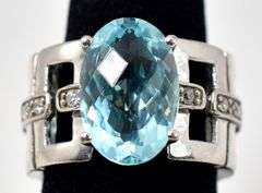 Blue Topaz and Cz gemstone Ring in Sterling Silver
