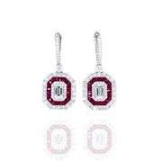 Platinum 950 Dangling Natural Ruby and Diamond Earring