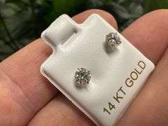 14k Yellow Gold Round 4mm Moissanite Stud Screw Back Earrings