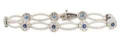 1.35ctw Sapphire and 0.35ctw Diamond Halo Station Bracelet in 14K