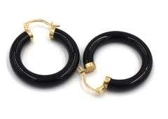14kt Yellow gold black onyx hoop earrings