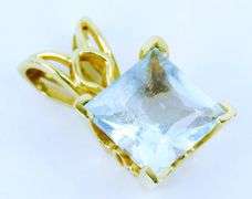 14K Large Princess Cut Aquamarine Pendant