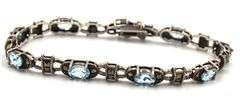 Vintage 925 sterling silver signed blue topaz link bracelet