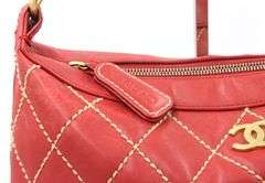 Vintage Chanel Surpqiue Stitch Red Quilted Shoulder Bag