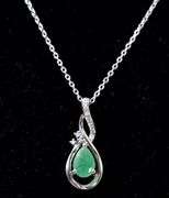 Dazzling 10K White Gold Emerald Pendant Necklace