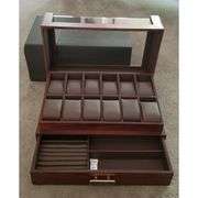 12-Slot Wooden Watch Display Case with Drawer