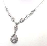 14kt White gold 1.95ctw double halo tear drop cluster diamond necklace
