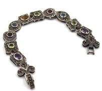 Vintage 925 sterling silver signed multi color stone link bracelet