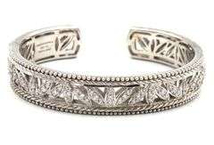 Judith Ripka 925 sterling silver signed cubic zirconia cuff bangle