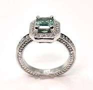 14 Kt White Gold Plated 2.65 Ct Lab Simulated Paraiba Tourmaline Diamond Ring