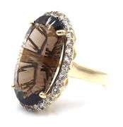 Stately 14K YG Smokey Quartz & White Sapphire Ring