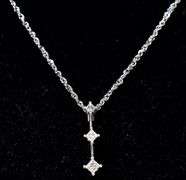 Modernist 14K White Gold Past, Present Future Diamond Pendant Necklace
